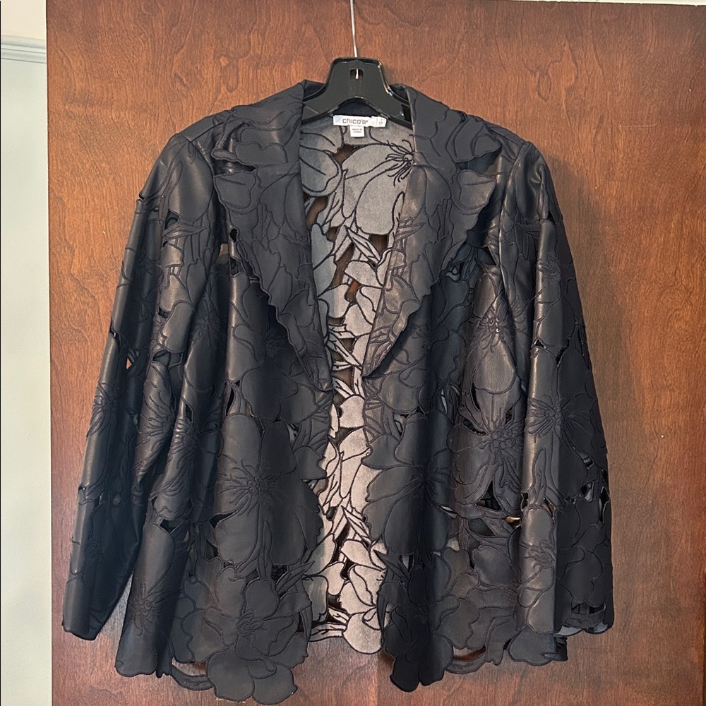 Chico's Black Floral Cutout Blazer